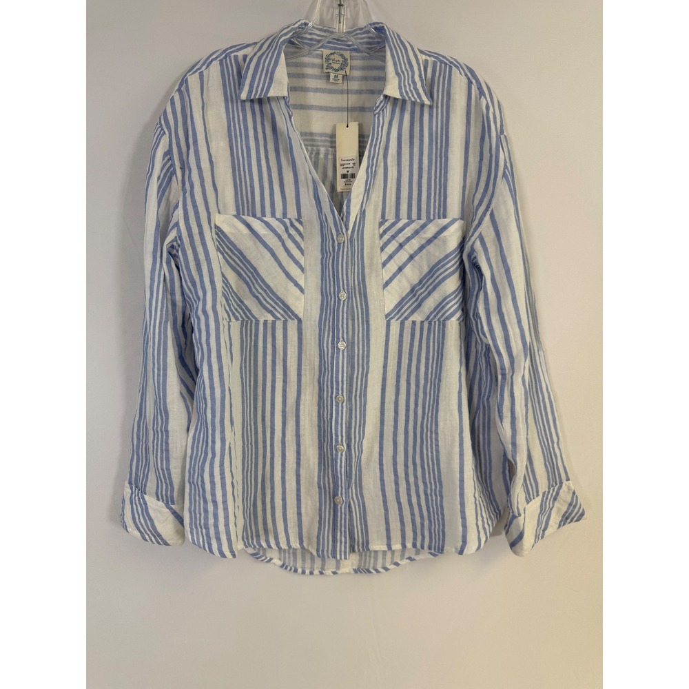 Blue Rain Francesca's Striped Button Down Shirt Blue White Long Sleeve‎ Sz M NWT